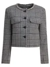 Self-portrait Cropped Houndstooth Jacket With Flap Chest Pockets In Gray