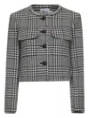 Self-portrait Cropped Houndstooth Jacket With Flap Chest Pockets In Gray
