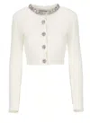 Self-portrait Cropped Ivory Cardigan With Multicolored Strass Embellishments In Gray