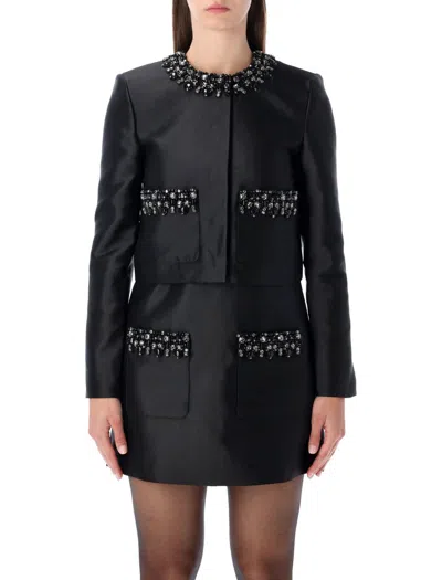 SELF-PORTRAIT SELF-PORTRAIT BLACK TAFFETA EMBELLISHED TRIM JACKET