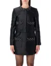Self-portrait Black Taffeta Embellished Trim Jacket In Black
