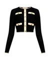 Self-portrait Navy Crochet Contrast Trim Cardigan In Black