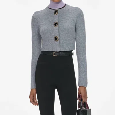 Self-portrait Cropped Knit Wool Cardigan In Grey In Gray
