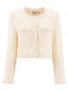 Self-portrait Cropped Knitwear With Textured Fabric In Neutral