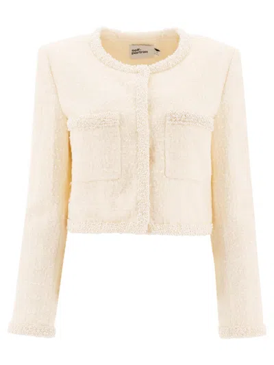 Self-portrait Cropped Knitwear With Textured Fabric In Neutral