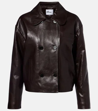Self-portrait Cropped Leather Jacket In Brown