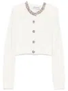 Self-portrait Cropped Sweater With Textured Boucle Knit And Crystal Embellishments In White