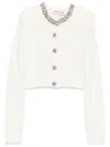 Self-portrait Cropped Sweater With Beaded Trim In White