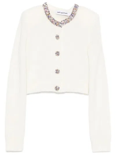 SELF-PORTRAIT CROPPED SWEATER WITH BEADED TRIM