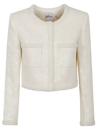 SELF-PORTRAIT SELF-PORTRAIT CROPPED TEXTURED JACKET WITH SEQUIN DETAILING