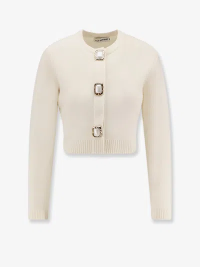 Self-portrait Cropped Wool Cardigan In White