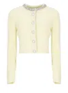 Self-portrait Cropped Yellow Alpaca Cardigan With Rhinestone Embellishments In White