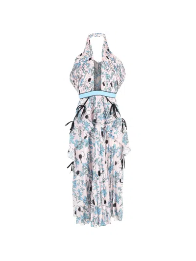 Pre-owned Self-portrait Cross-front Floral Halter Dress In Pink