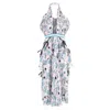 Self-portrait Cross-front Pleated Floral Halter Dress In Multicolor Polyester In Pink