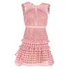 Self-portrait Crosshatch Frill Mini Dress In Pink Polyester In Pink