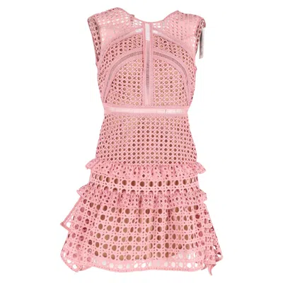 Self-portrait Crosshatch Frill Mini Dress In Pink Polyester