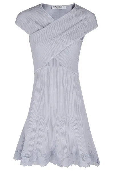 Self-portrait Crossover Neckline Mini Dress In Blue
