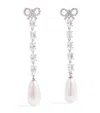 Self-portrait Crystal And Faux Pearl Bow Drop Earrings In Metallic