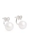 Self-portrait Crystal And Faux Pearl Bow Jacket Earrings In Metallic