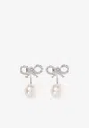 Self-portrait Crystal Bow And Pearl Earrings In Black