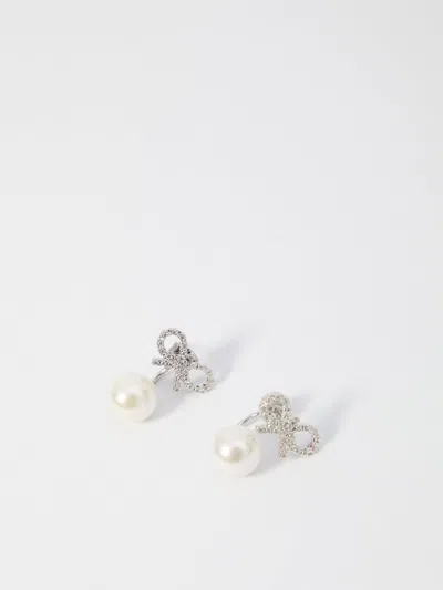 SELF-PORTRAIT SELF-PORTRAIT CRYSTAL BOW AND PEARL JACKET EARRINGS