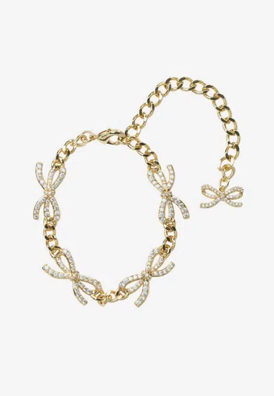 Self-portrait Crystal Bow Bracelet In Gold