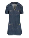 Self-portrait Crystal Bow Mini Denim Dress In Blue