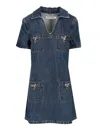 Self-portrait Crystal Bow Mini Denim Dress In Blue