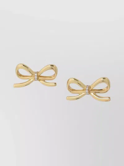 Self-portrait Crystal Bow Design Stud Earrings In Gold