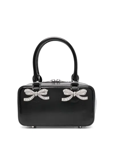 Self-portrait Crystal Bow Detail Mini Tote Bag In Black