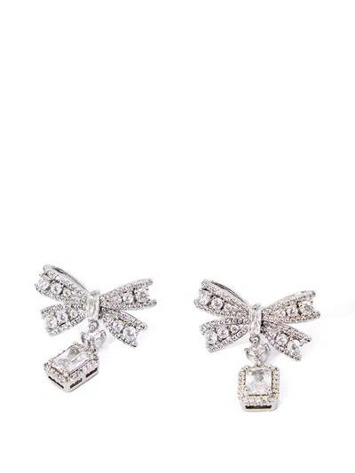 Self-portrait Crystal Bow Drop Earrings In Silver