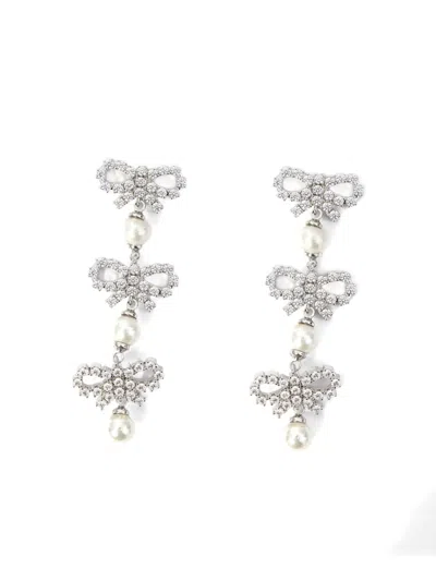 Self-portrait Crystal Bow Earrings In Metallic