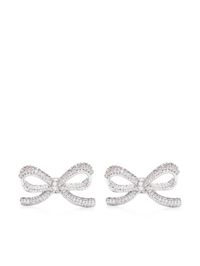 Self-portrait Crystal Bow Earrings In Silver