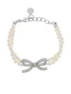 Self-portrait Crystal-bow Faux Pearl-double Strand Bracelet In Neutral