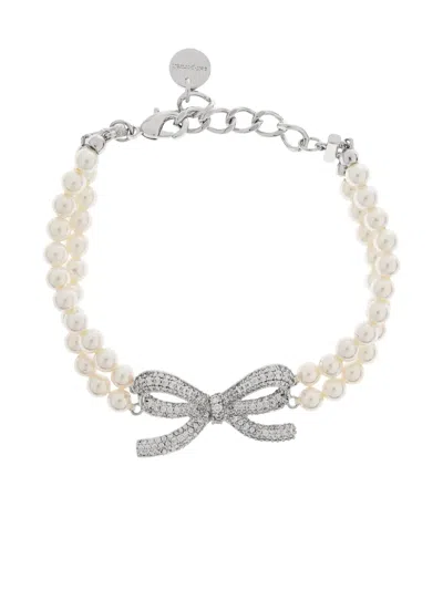 Self-portrait Crystal-bow Faux Pearl-double Strand Bracelet In Neutral