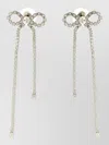 Self-portrait Crystal Bow Long Drop Pearl Earrings In Metallic
