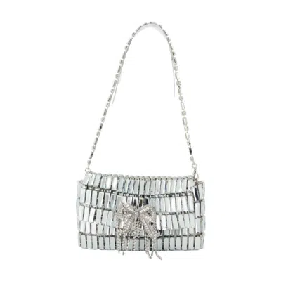 Self-portrait Crystal Bow Mini Shoulder Bag - Metal - Silver In White