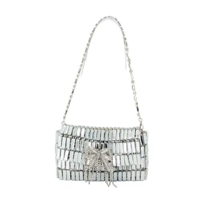 Self-portrait Crystal Bow Mini Shoulder Bag In Silver