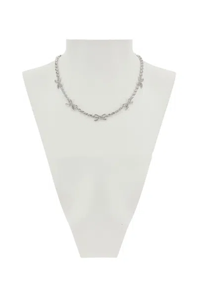 Self-portrait Crystal Bow Necklace In Metallic
