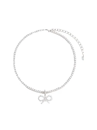 Self-portrait Crystal Bow Necklace Silver