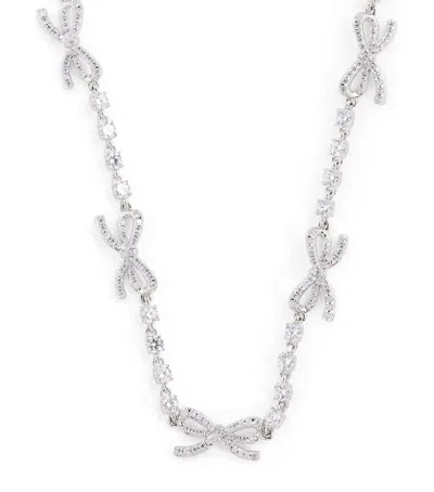 Self-portrait Crystal Bow Necklace In Metallic
