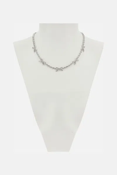 Self-portrait Crystal Bow Necklace In Metallic