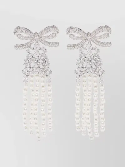 Self-portrait Crystal Bow Pearl Drop Earrings