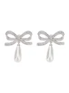 Self-portrait 'crystal Bow' Silver-colored Earrings With Pendant And Rhinestone Decorations In Metallic