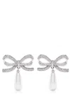 Shop Self-portrait Crystal Bow Pearl Droplet Jewelry Silver