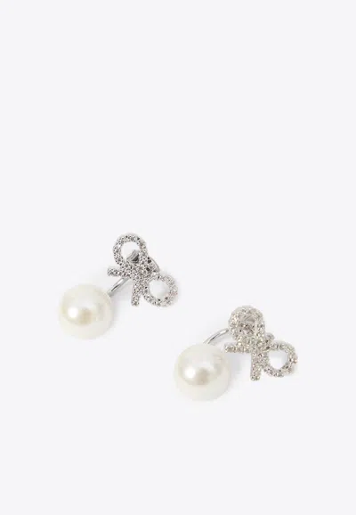 SELF-PORTRAIT CRYSTAL BOW PEARL EARRINGS