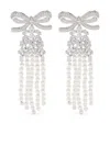 Self-portrait Crystal Bow Pearl Drop Earrings In Silver