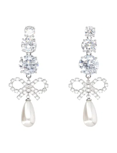 SELF-PORTRAIT CRYSTAL BOW PEARL EARRINGS