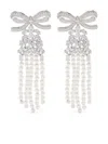 Self-portrait Crystal Bow Pearl Earrings In Silver