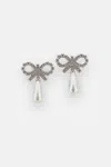 Self-portrait Crystal Bow Pearl Earrings In Silver